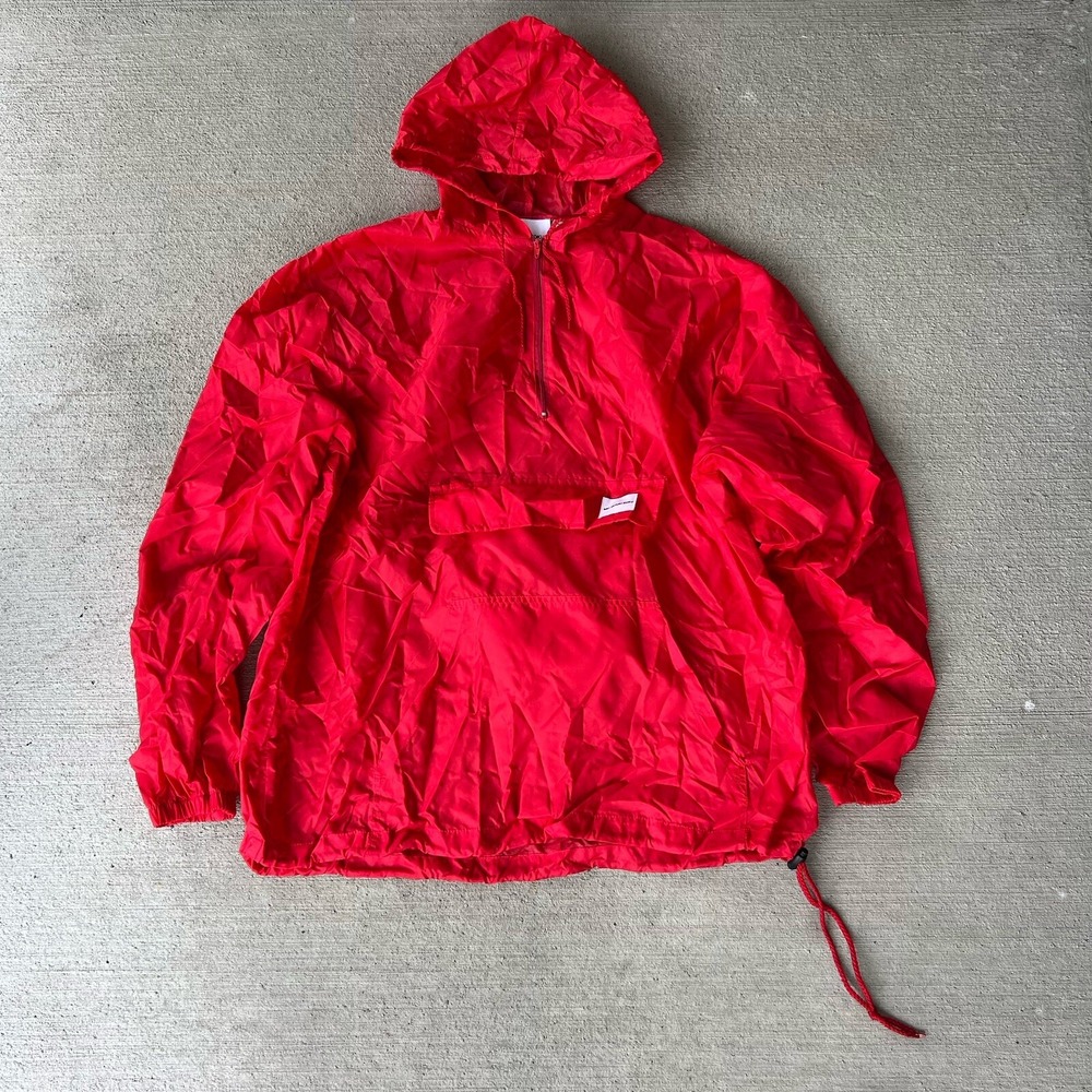 MKI Miyuki Zoku Men's Red Lightweight Wind Smock Hooded Packable Jacket Size L